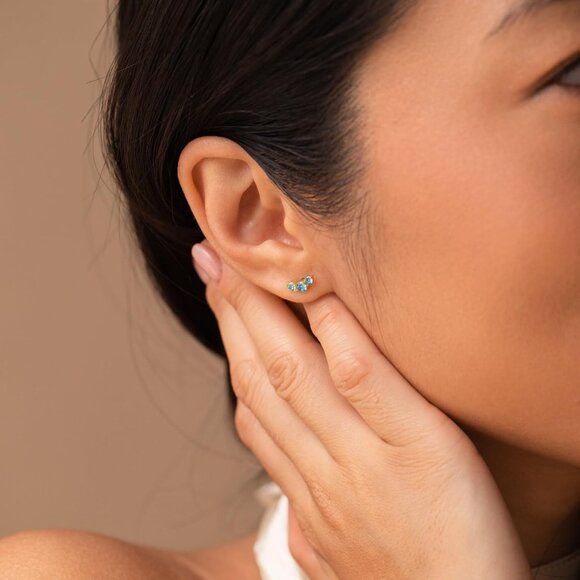 Gold-Plated Sterling Silver Cubic Zirconia Stud Earrings for Women - April Birth - Picture 3 of 5